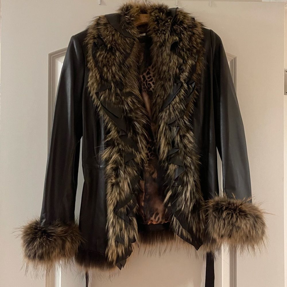 Genuine leather jacket with fur